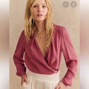 Sezane Abelia wrap blouse dusty rose
